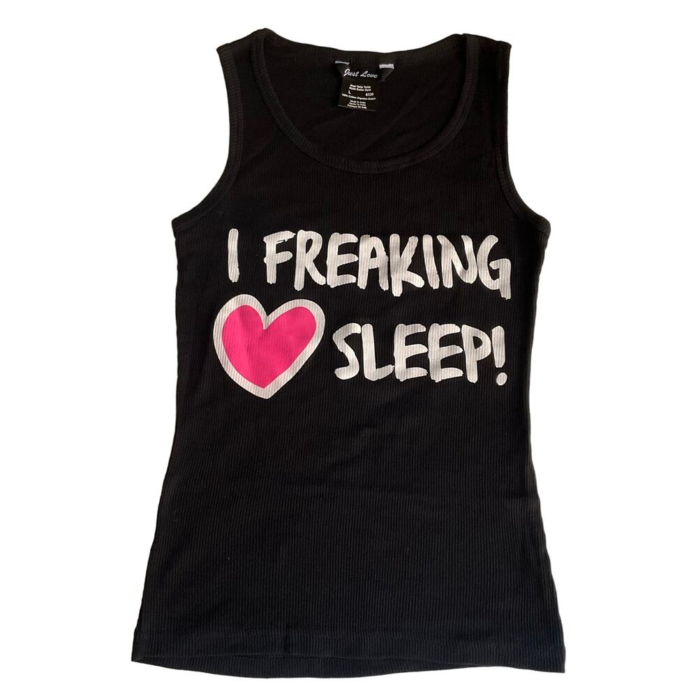 I Freaking Love Sleep Cute Tee Top, Black, Just Love, size L
